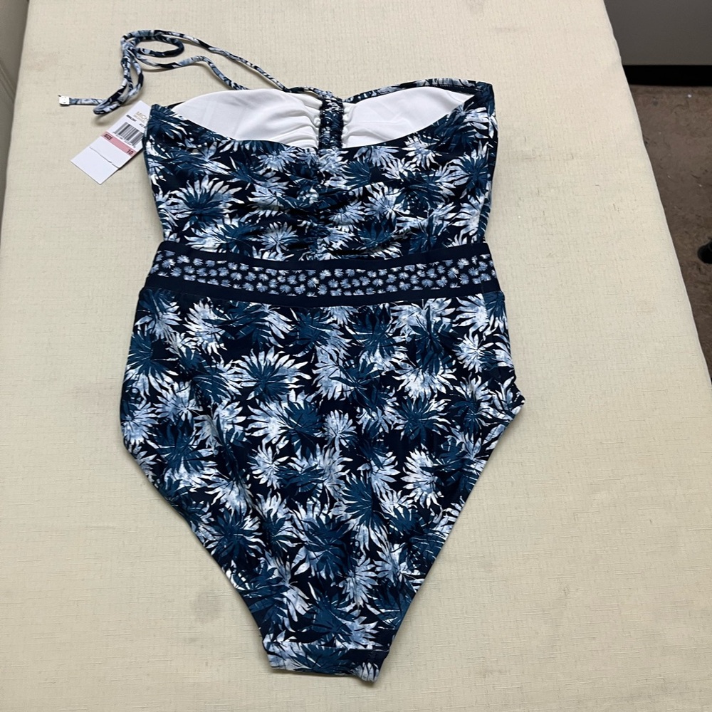 NWT Michael Michael Kors size 6 navy tropical palm Cutout Swimsuit - Picture 9 of 14